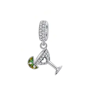 1pc Silver-Plated Lemon Cup Heart Diamond Pendant, Suitable For Bracelet DIY, Women's Jewelry, Surprise Gift, Christmas Gift
