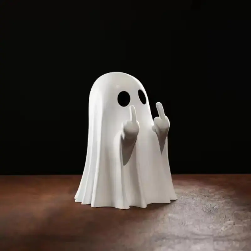 Funny Middle Finger Ghost Resin Sculpture - Halloween Playful Horror Figurine, Quirky Gesture Ghost Theme Miniature, Indoor Desk/Door Ornament, Home Decor Gift (Sports & Outdoor Accent)