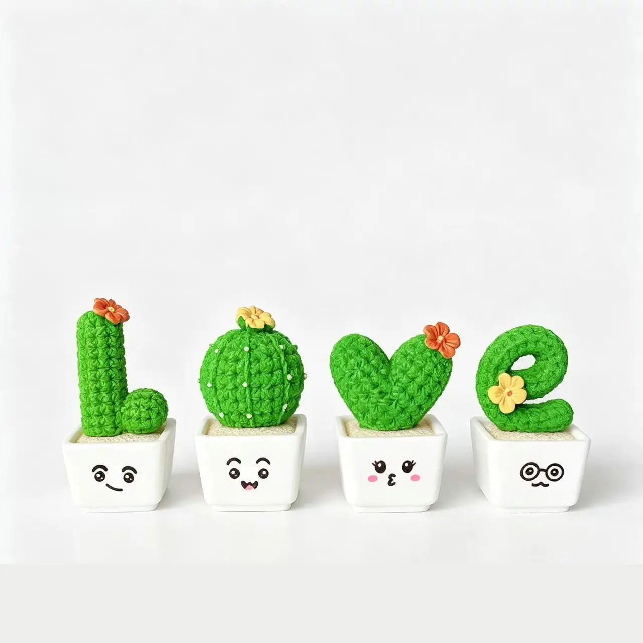 4-Pack Cactus Desktop Decor, Creative Resin Plant Pots, Perfect Valentine's Gift, Small Fresh Design, Car Ornament, Tabletop Decoration