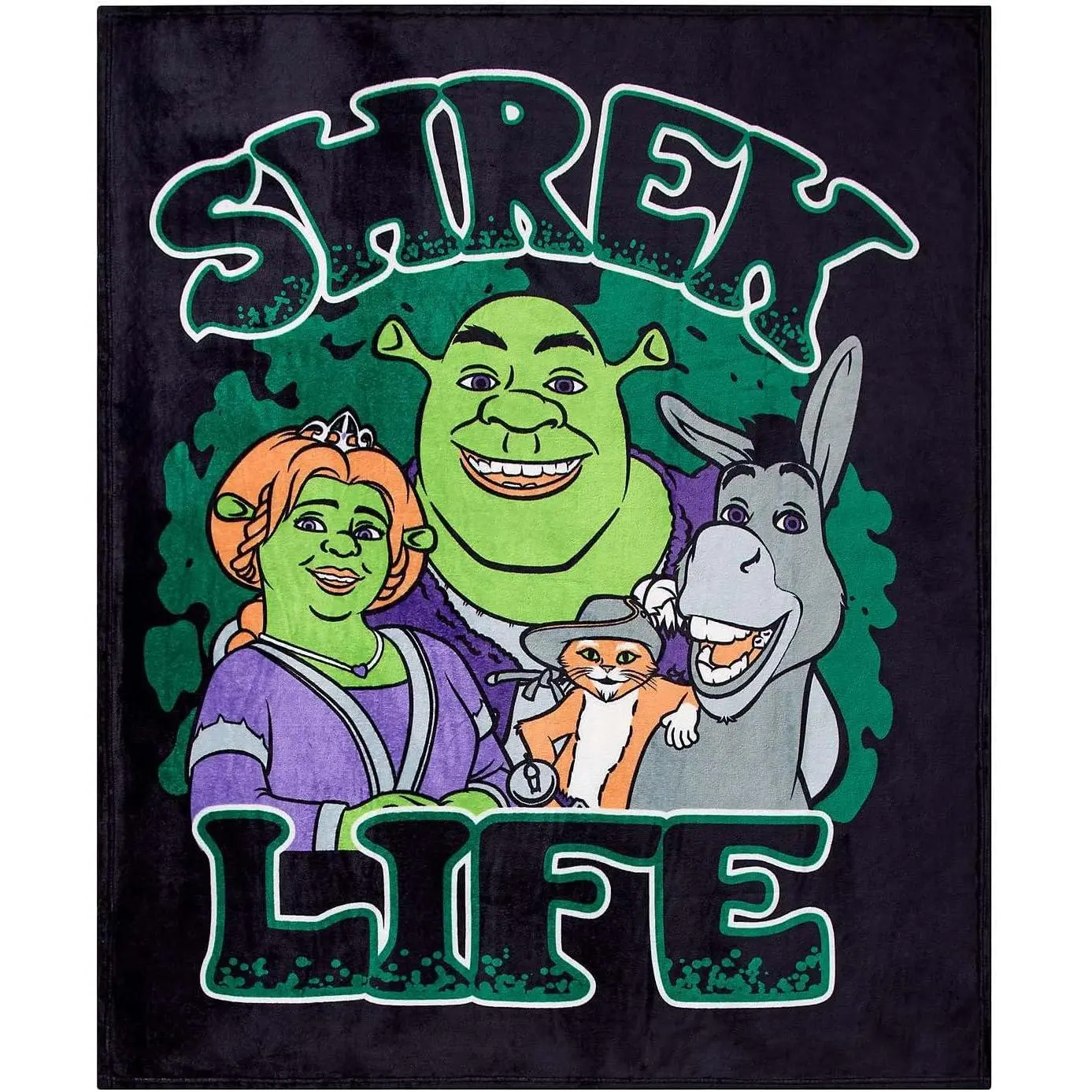 Shrek Life Group Portrait Fiona Donkey Puss In Boots Black Background Flannel Throw Blanket Dreamworks Cartoon Warm Blanket Gift Fans All Ages