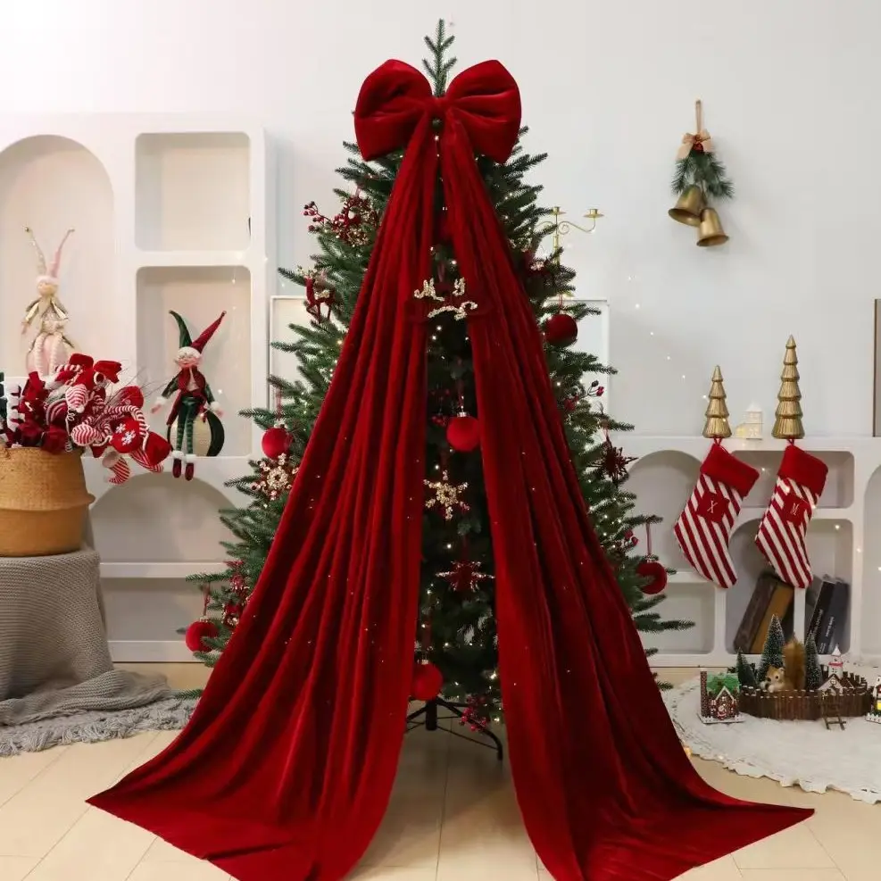 Large Burgundy Velvet Bow, Christmas Tree Decoration, Festive Window Hanging Ornament, Holiday Atmosphere Decor, Santa Claus Theme, Decorative Ornament