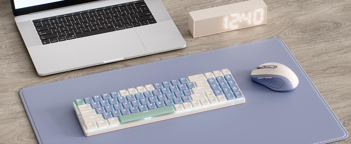 Redragon BS8772 Wireless Ergonomic Keyboard & Mouse Combo 75% 78 Keys 2.4Ghz Low-Profile Mechanical w/Rechargeable Battery 2400 DPI Blue Backlight