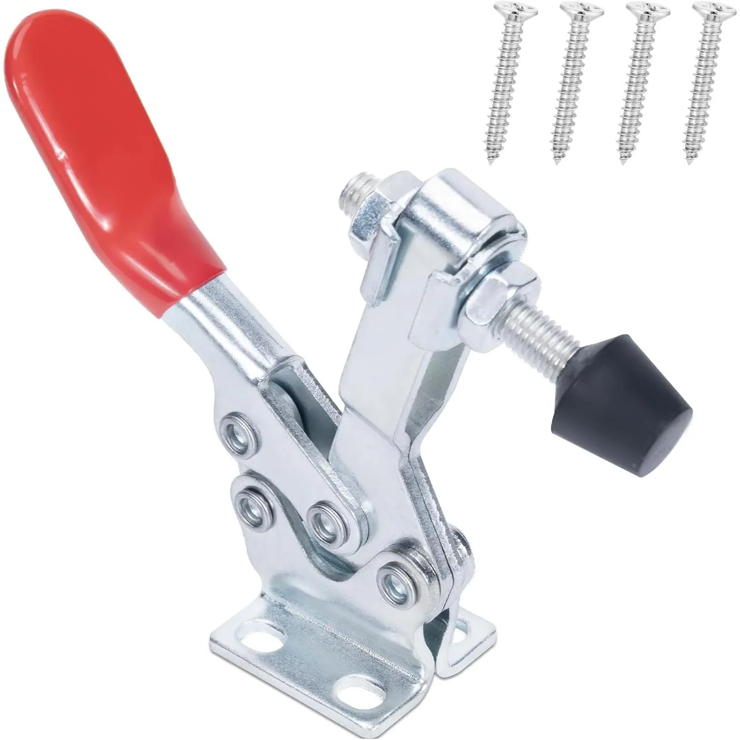 225D Quick Release Toggle Clamps for Woodworking, 4 PK Heavy Duty Horizontal Clamps w/Non-Slip Rubber  Tips, Adjustable Lever Clamps for Mechanic, Welding, and Drilling Applications