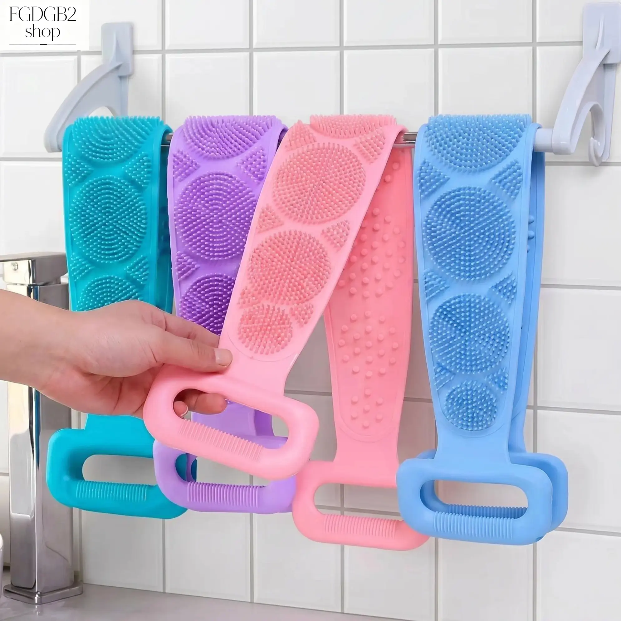 Silicone Body Scrubber Brush, Double-Sided Exfoliating Back Scrubber with Mesh Sponge, Long 70x12cm Bath Strap, Soft Body Cleaning Brush for Shower, Home Spa, Gym & Daily Body Care