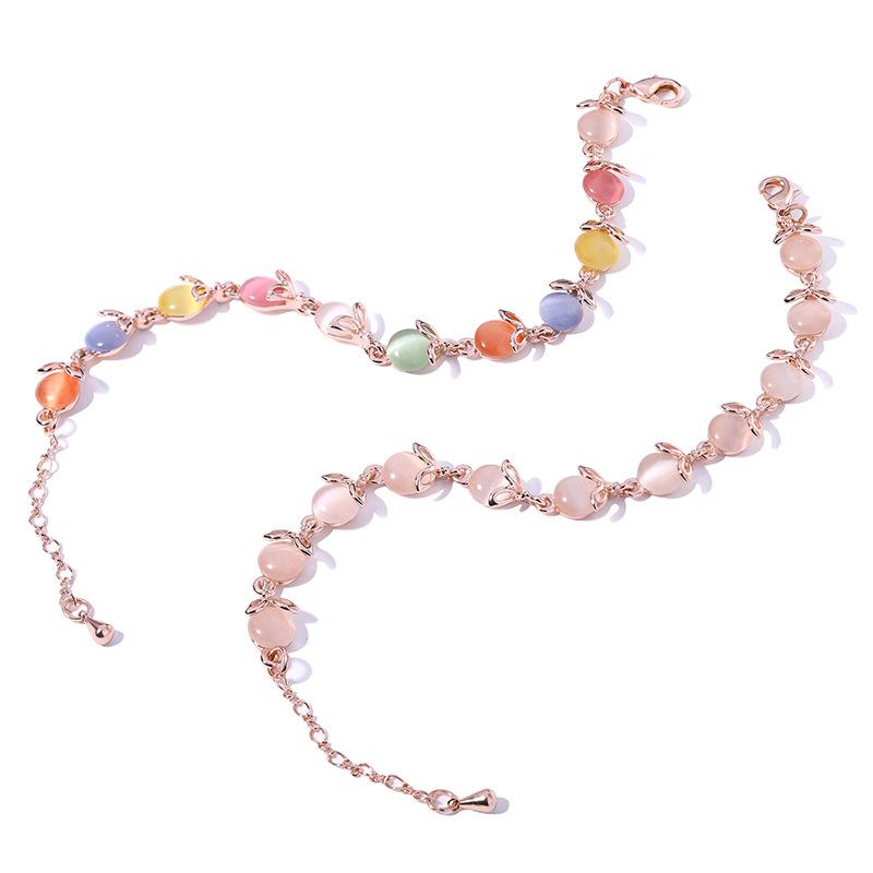 Colorful Cat's Eye Stone Bracelet for Women, Fox Animal Jewelry, Ins Rose Gold Simple Accessories, Birthday Gift, Daughter's Gift