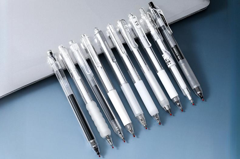 3 styles, 10 pens each, simple solid translucent dual design gel pens 0.5mm, smooth non bleeding quick dry pens exams practice, DIY study office writing, large capacity black gel pens