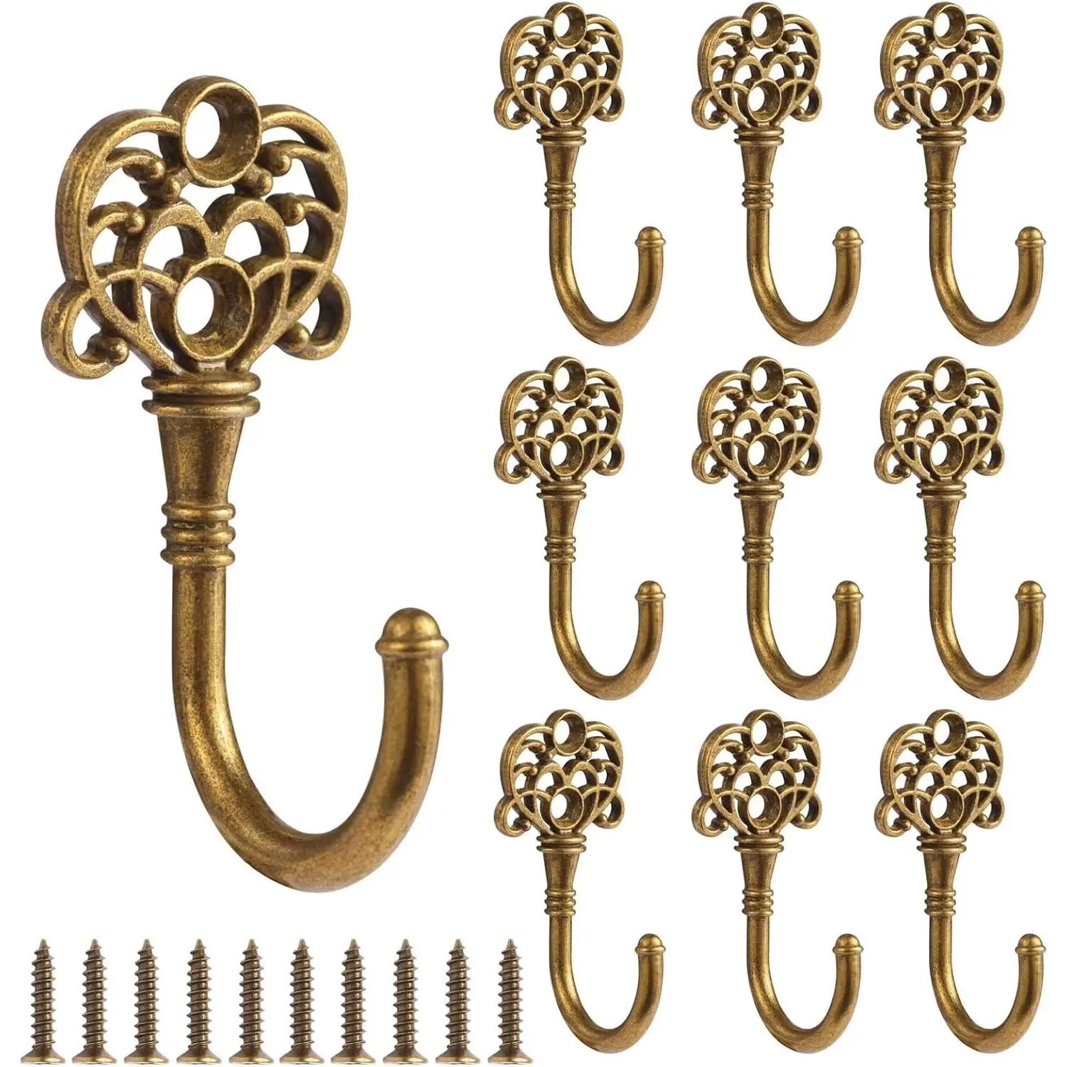 10 PCS Vintage Metal Wall Hooks, Bohemian Decorative Hook with Screws, Wall Hooks for Hanging Towel/Coat (Bronze)