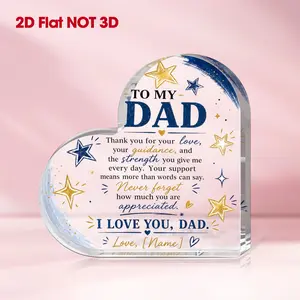 2D Flat 1pc Heart Shaped Sentimental Gift Acrylic Plaque to My for dad I Love You Thank You Quote Star Pattern Decorative Keepsake Plaque for Father'S Day Birthday Christmas Thanksgiving Gift for Dad Home Desk Decoration