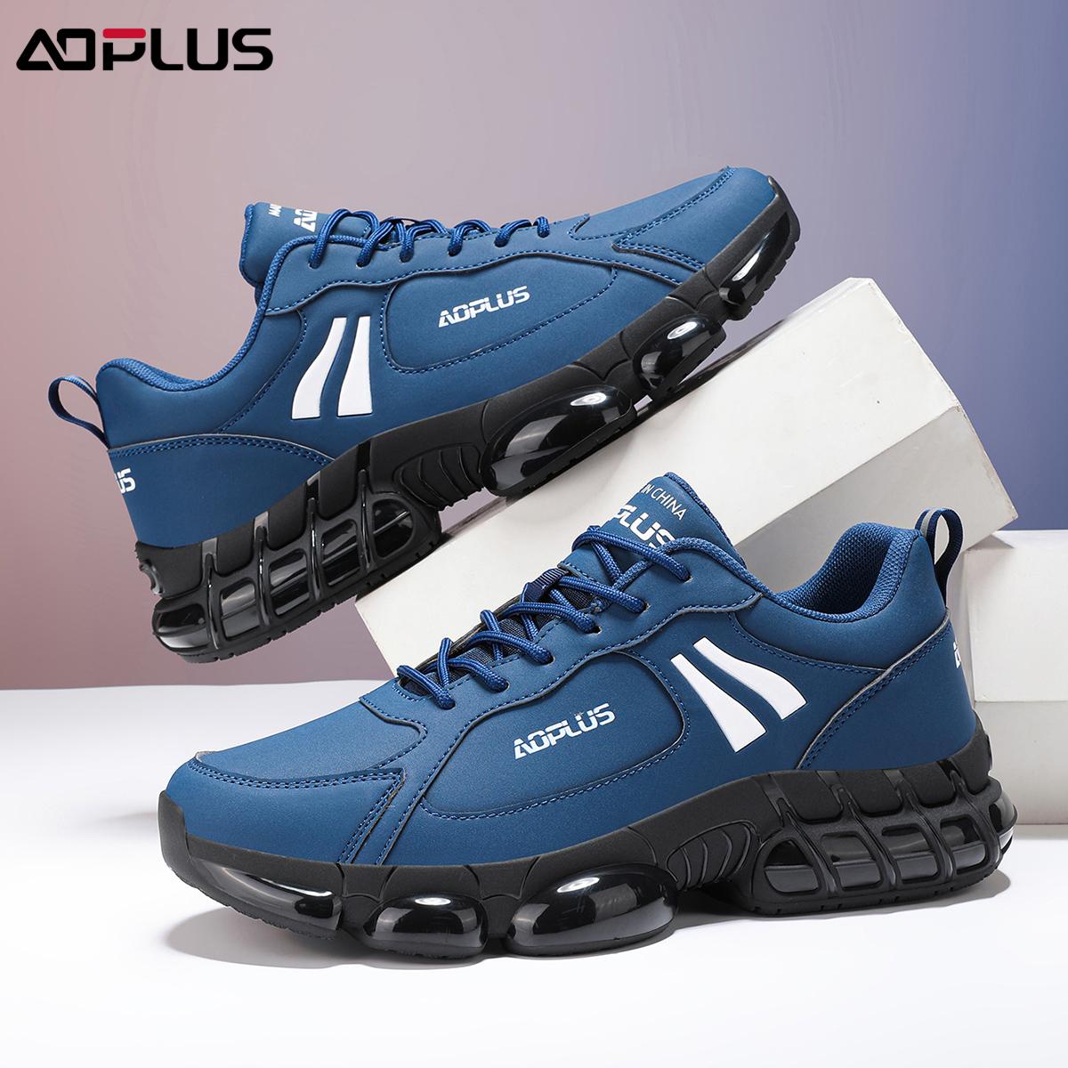 Black Samurai AOPLUS Sneakers: All-black cool style with white logo, air-cushion sole for soft cushioning, non-slip & durable for commute/light sports, comfy versatile & leg-lengthening, easy to wear daily!