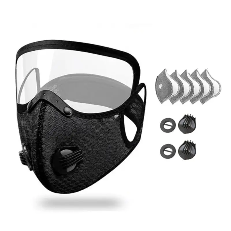 Reusable Carbon Filter Dust Mask with Adjustable Goggles, 5-Layer Filtration Face Cover, Windproof Anti-Dust Protective Mask for Motorcycle Riding, Cycling, Outdoor Work, Travel, Reusable Face Protection Respirator