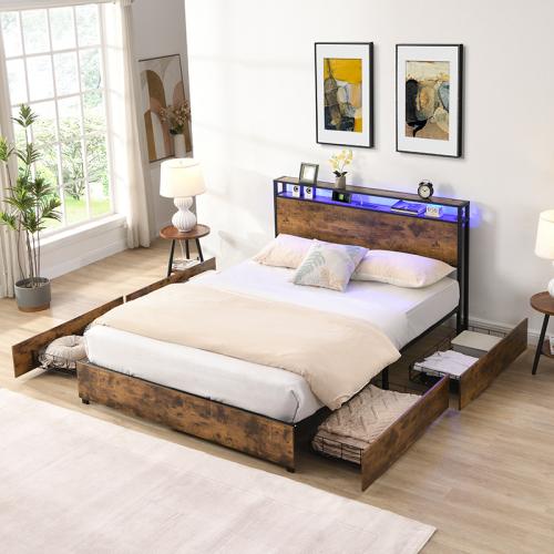 [Bellemave]Twin/Full/Queen Bed Frame, Storage Headboard with Charging Station, Solid and Stable, Noise Free, No Box Spring Needed, Easy Assembly