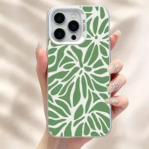 Green Leaf Pattern Phone Case iPhone17/17PROMAX/17PRO/16/15/14/13/12/11 Non-Yellowing designer case Crystal Clear High Definition Clarity Colorful Silver Phone Case roo57564