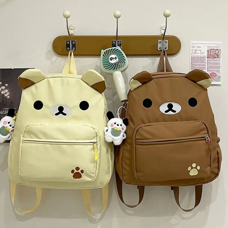 Women's Rilakkuma Anime Relax Bear Youth Backpack - Adjustable Shoulder Strap, Fashion Gift for Female Students, Outdoor Travel