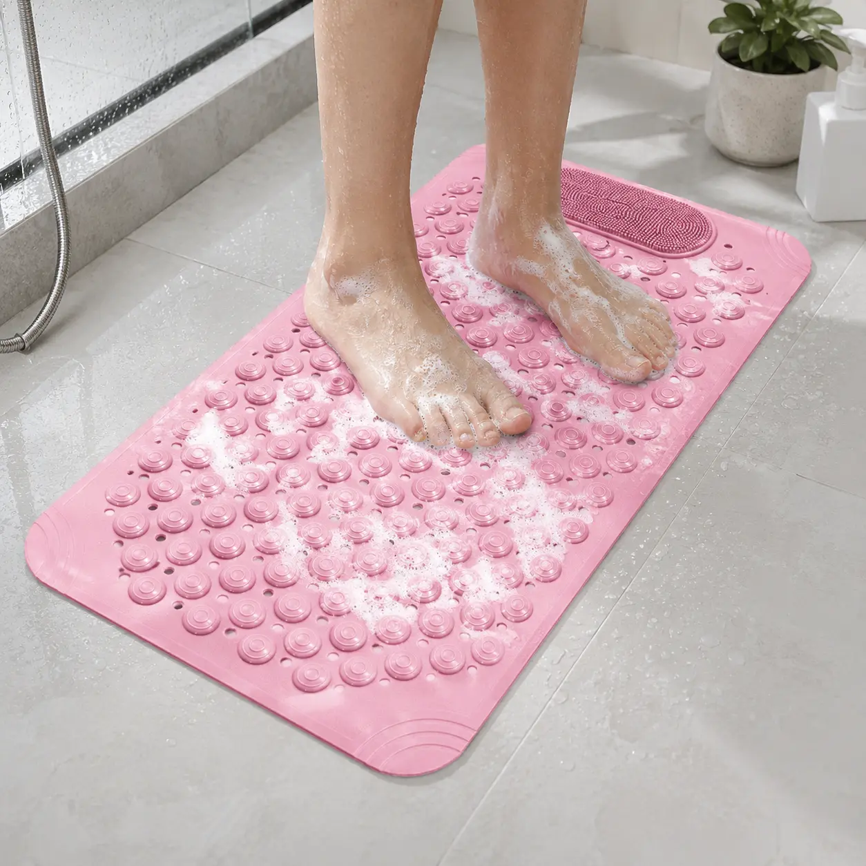 27x14 In Non-Slip Bathtub Mat with Suction Cups, Drain Holes - In-Tub & Bathroom Floor Scrubber Massage Mat