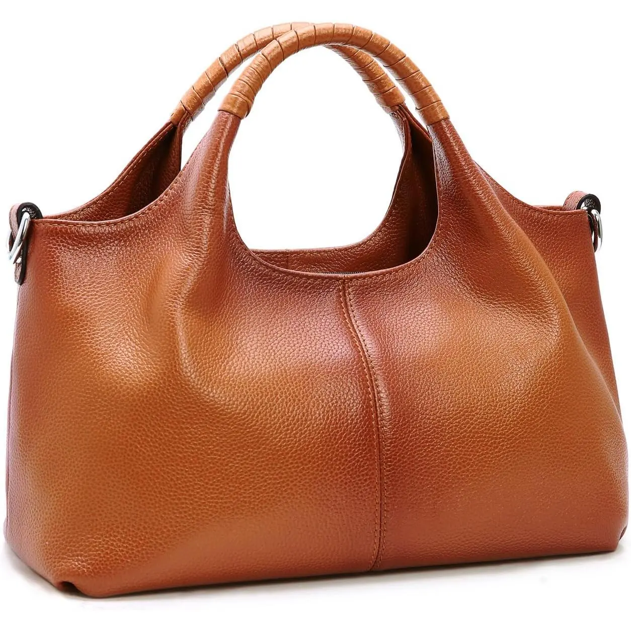 Women's Genuine Cowhide Leather Satchel - Medium Soft Durable Top Handle Bag with Detachable Multiple Pockets, Crossbody Shoulder Hobo Tote, Trendy