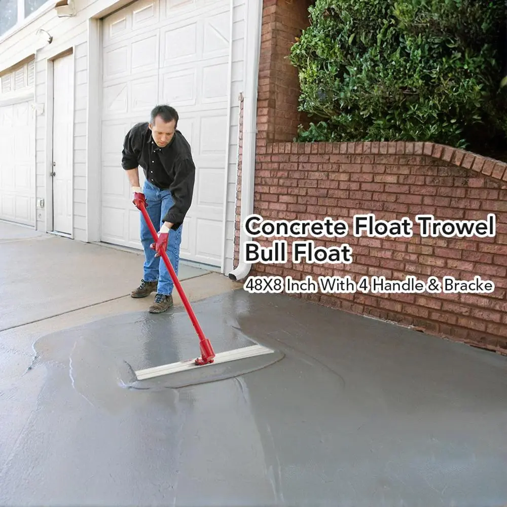 GARVEEMagnesium Bull Float Set: 48" x 8" and 36" x 8" Round Concrete Float Tools with Adjustable Bracket, Ergonomic Handles, and Multi-Angle Use for Professional Cement Finishing.