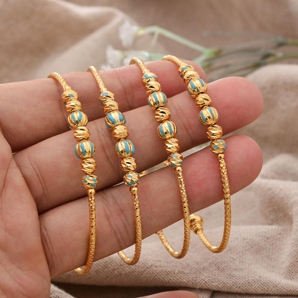 4pcs Baby Bangles Heart  Dubai Gold Color Bangles Kids Bracelet Luxury Bracelet Dubai Bangles Child Jewelry Birthday Present