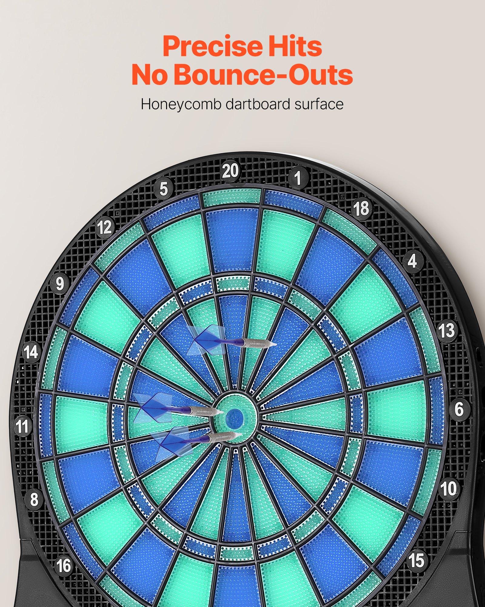 VEVOR Electronic Dart Board, LED-Illuminated Target Dartboard with 48 Games & 500+ Variations, Includes 6 Dart Shafts with Flights & 50 Soft Tips, Cricket Scoring LCD Screen - Supports Up to 8 Players