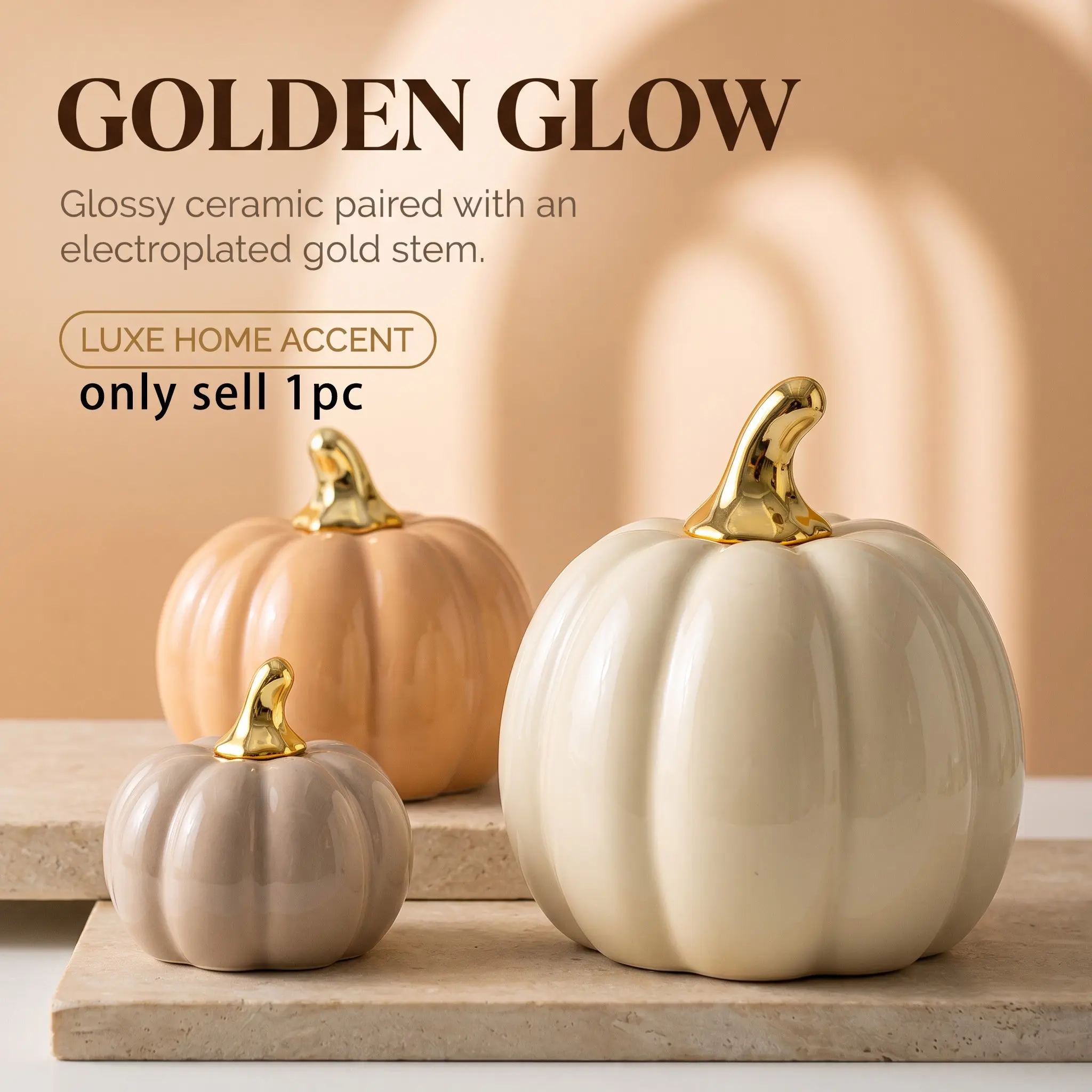 Ceramic Pumpkin Decorative Ornament, Modern Matte Finish, Versatile Home Décor for Entryway, Living Room, Office, Halloween, Harvest Festival