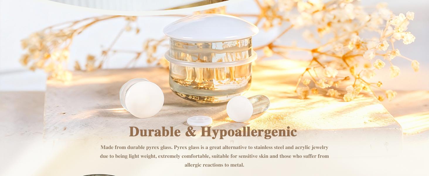 Glass Ear Stretching Kit Single Flare Plugs & Rubber Rings Unique 1mm Increments 3mm-25mm Gradual Sizing Smooth Glass Gauges for Daily Wear Earring Expander Stretcher Piercing Body Jewelry 4Pcs