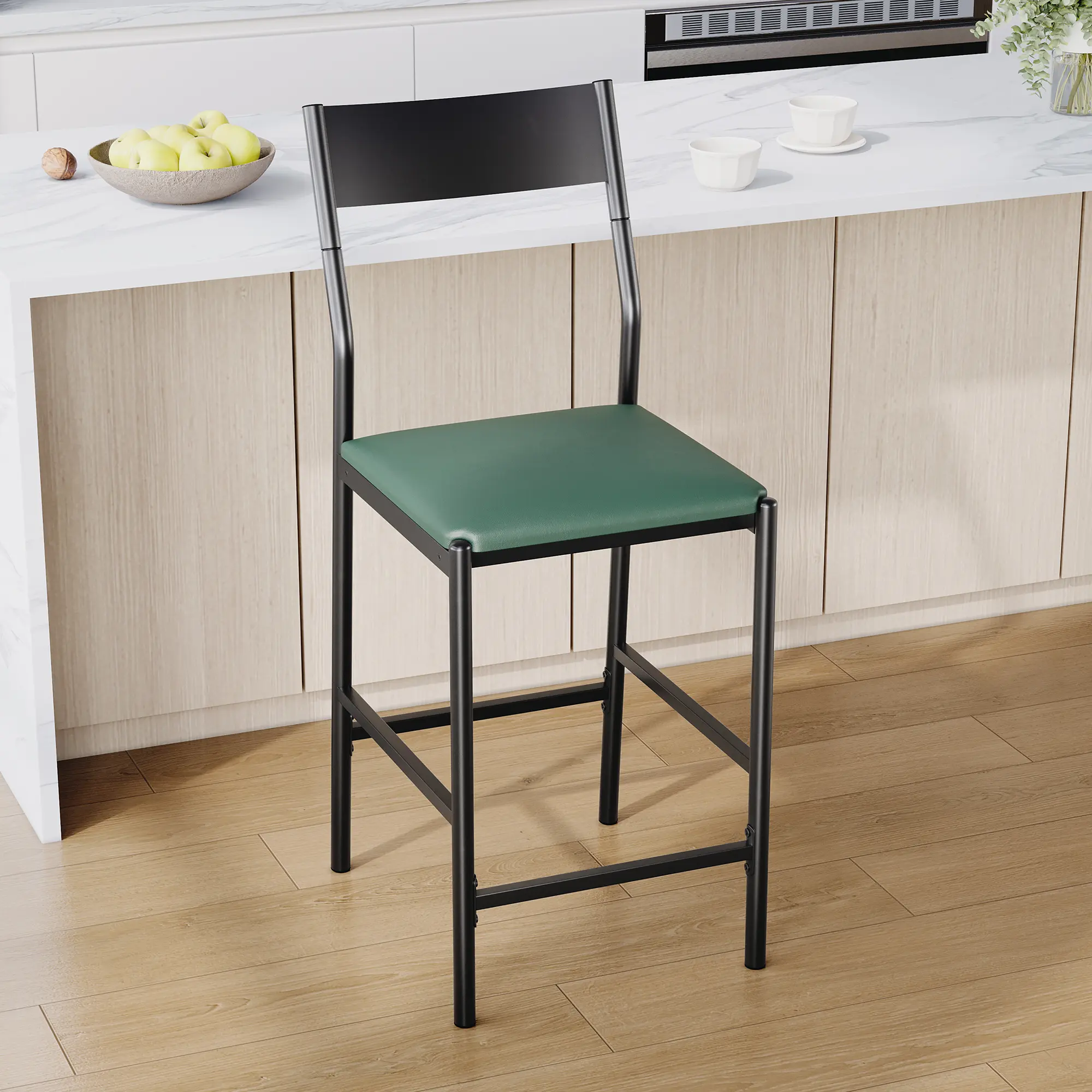 24in Counter Height PU Leather Bar Stools, Ergonomic Chairs with Backrest & Footrest, 300lbs Heavy Duty Support, Multi-Scenic Seating for Kitchen Island Patio Dining Room, Available in Sets of 2 & 4
