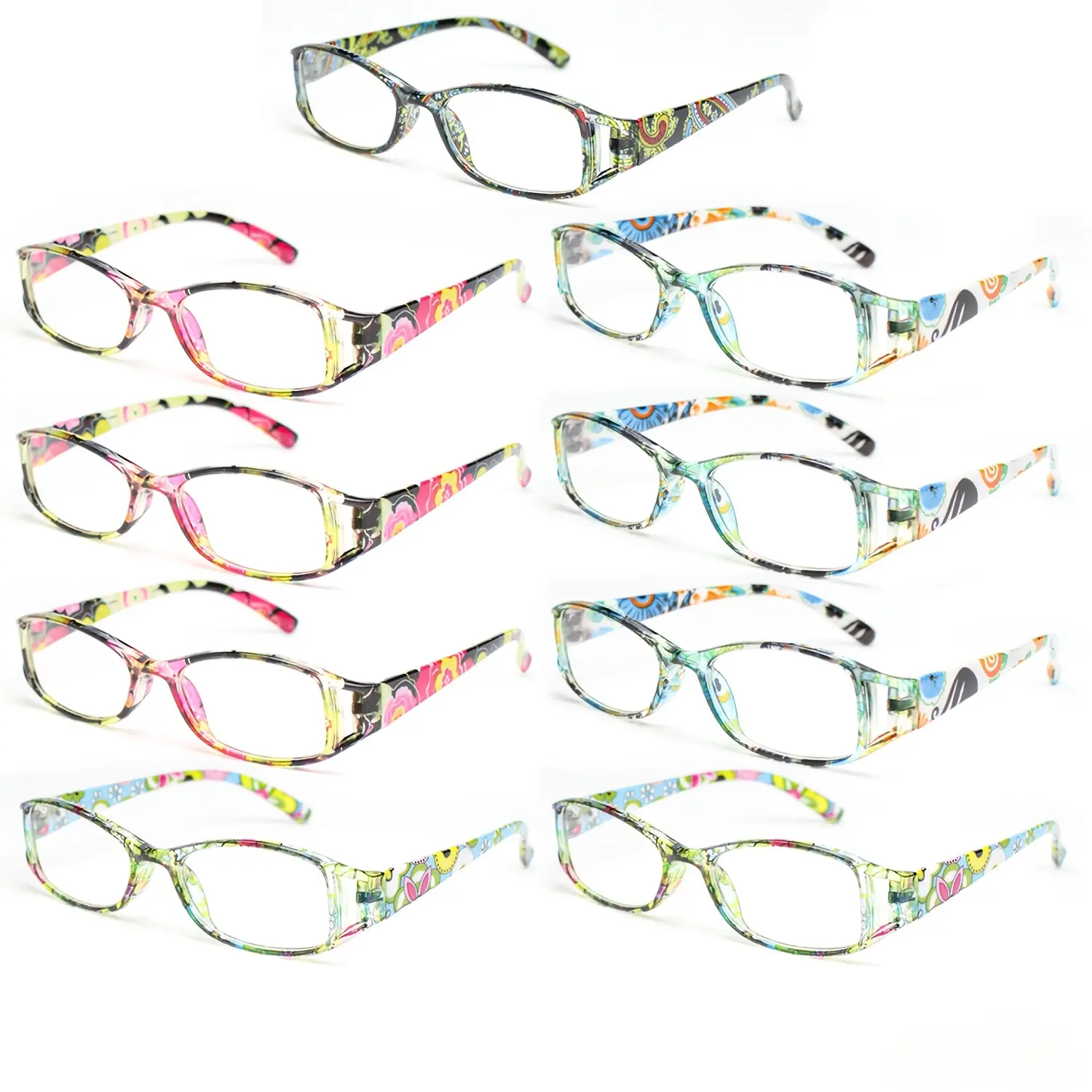 9-piece set of fashionable floral glasses,fashion reading glass,computer reader,classic colorful square frame with hollow design, unisex glasses, comfortable wide temple arms, trendy multi-pack glasses