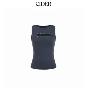 Cider Textured Striped Cut Out Metal Detail Tank Top