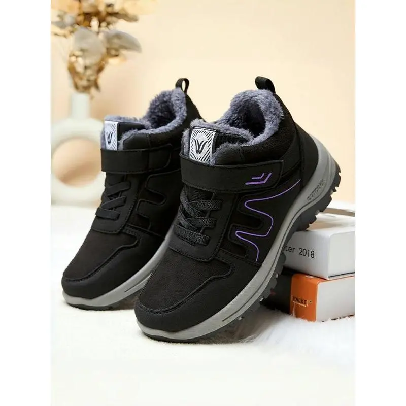 Women's Winter Warm Fleece Lined Snow Boots, Outdoor Hiking Shoes, Sporty Climbing Shoes, Cold Weather Insulated Footwear, Waterproof Hiking Shoes
