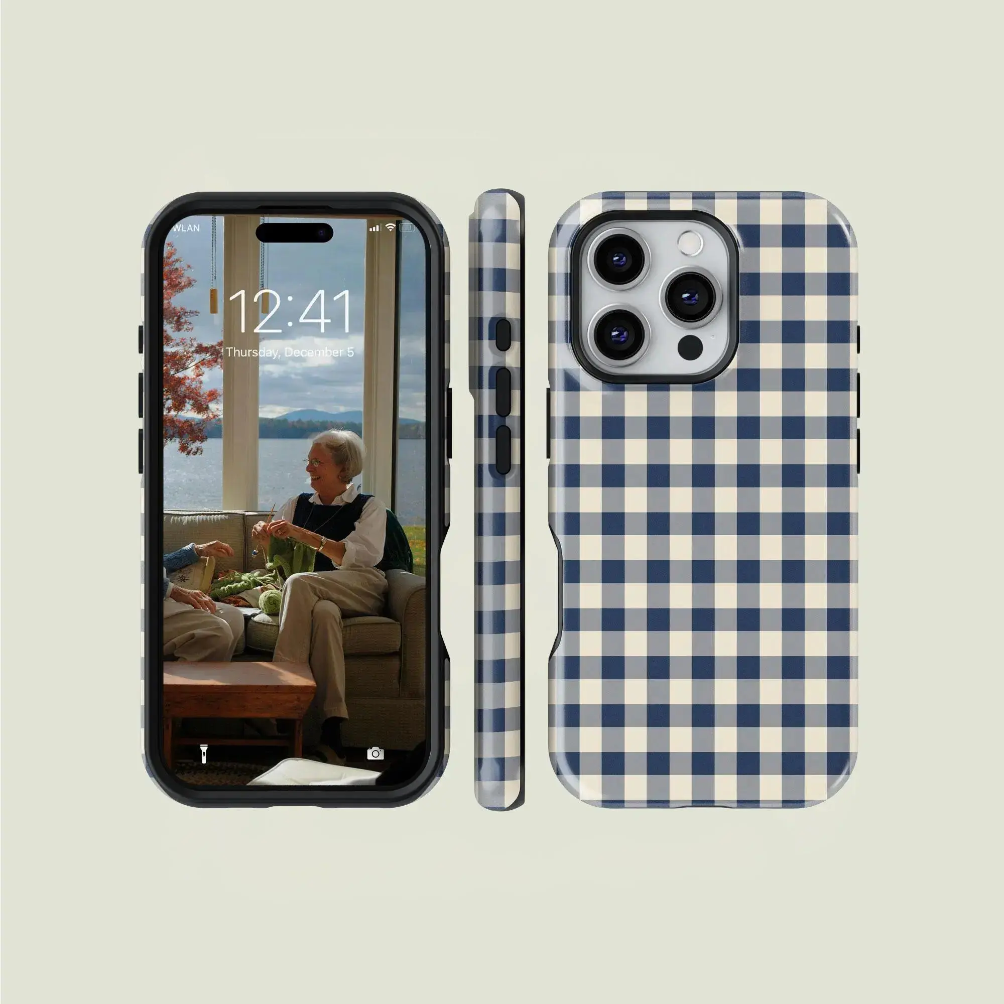 Blue Gingham Checkered Stylish Phone Case -Compatible with Apple 17P/16/15/14/13/12/11/X/8/7, Samsung.Drop-resistant phone case - lightweight, stylish, and durable.Happy 2026!