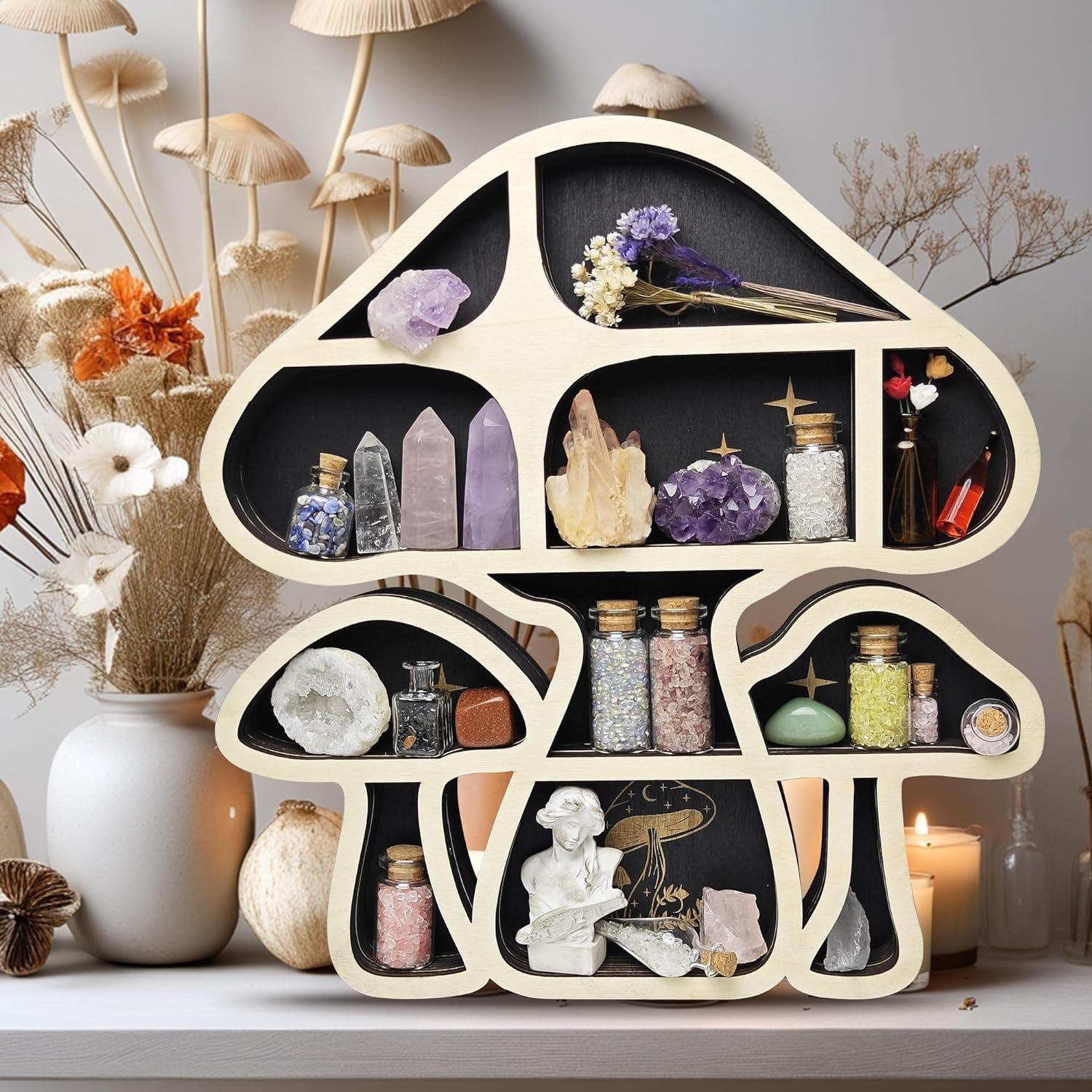 Wooden Mushroom Shaped Wall Mounted Storage Rack, Wall Mount Organizer, 1 Count Creative Wall Decor, Wall Decor for Home Living Room Bedroom, Home Decor, Shelves, Interior, Wooden Wall Shelf