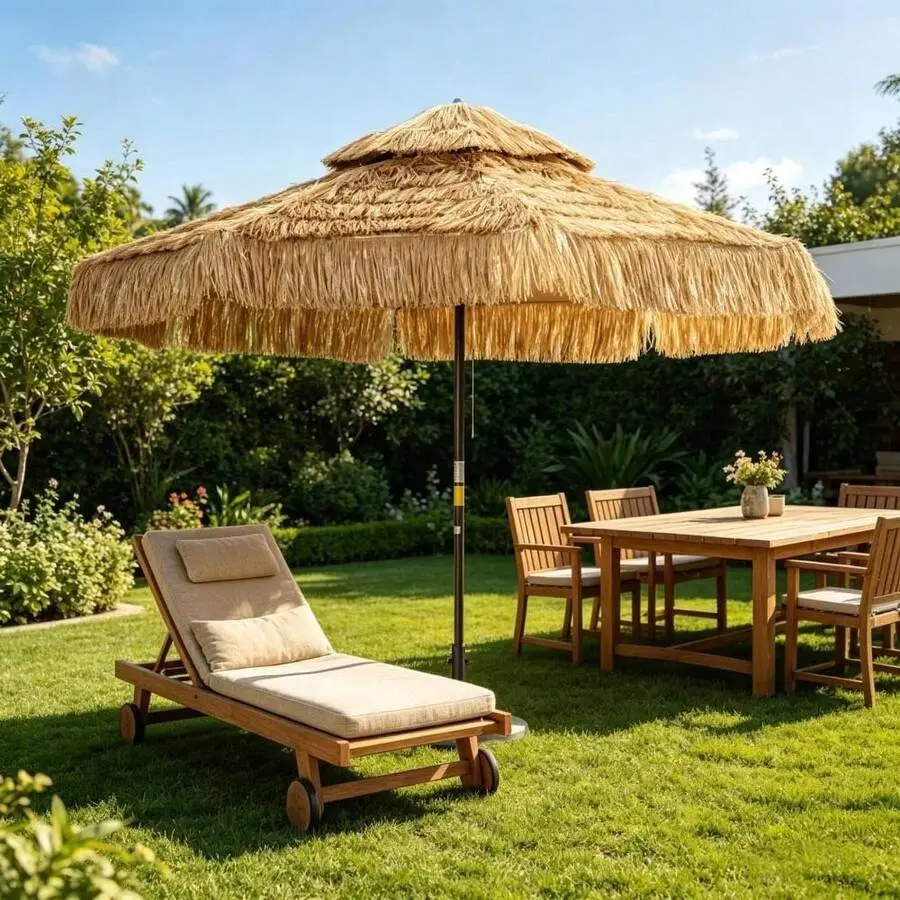 Straw Tassel Design Umbrella,Hawaiian Style Outdoor Umbrella,Patio Umbrella(Only Umbrella)