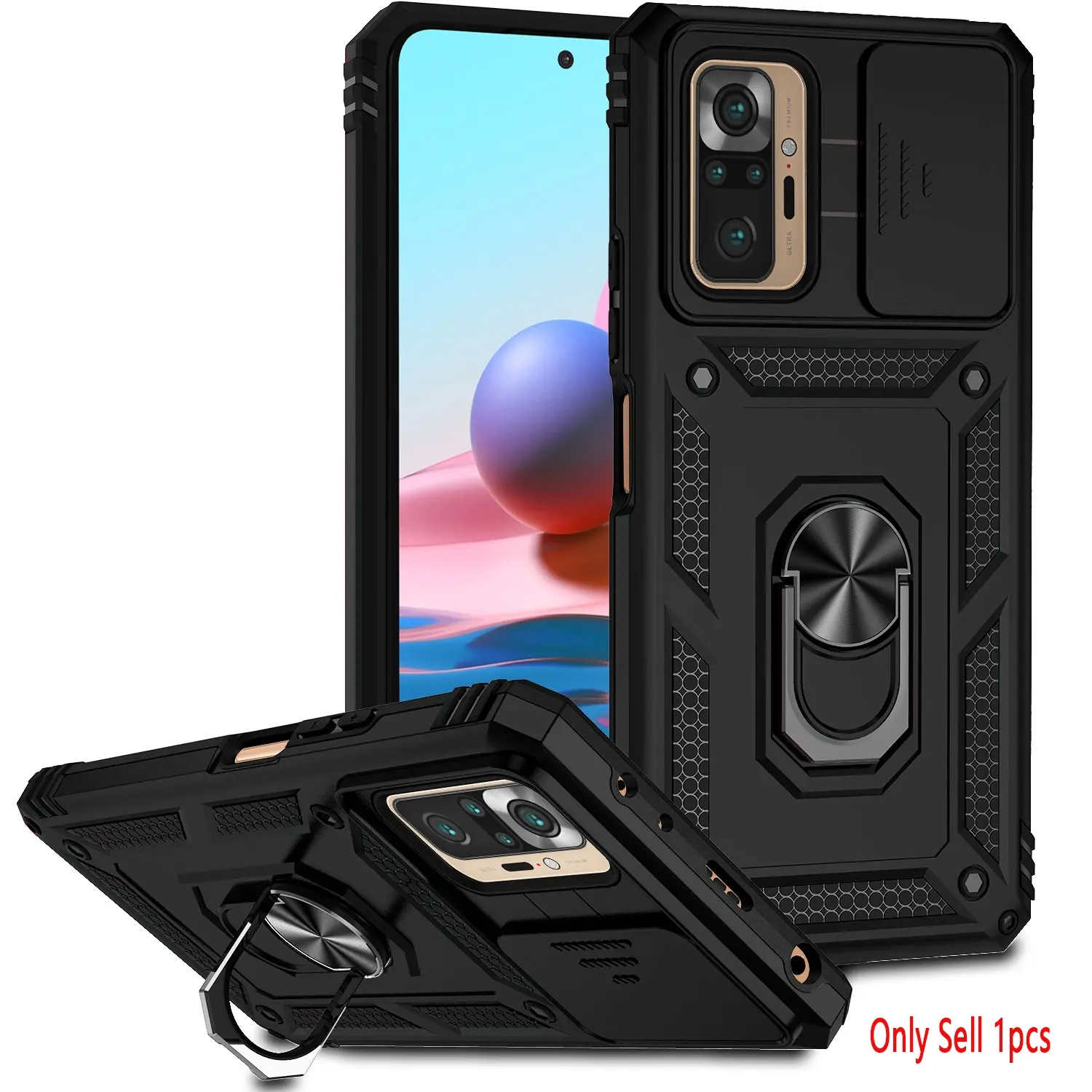 Case for Redmi Note 10 Pro, 360° Rotatable Ring Stand, Push-Pull Lens Cover, Military Style for Redmi Note 10 Pro Phone Case