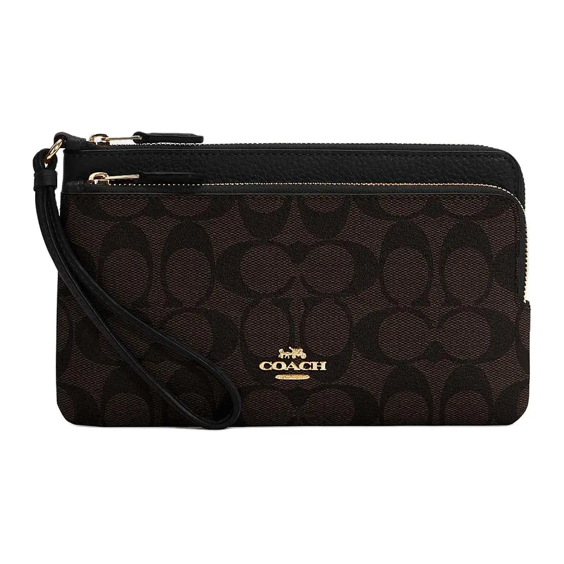 Coach Double Zip Wallet 20 for Women – Leather-Trimmed Coated Canvas Clutch in Black Monogram