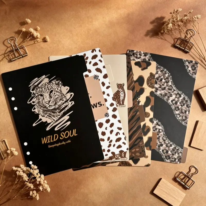 American Retro Leopard Print A5/a6 Divider Set, 6 Sheets Wild Cheetah Pattern, Index Dividers for Notebook, Scrapbooking Material