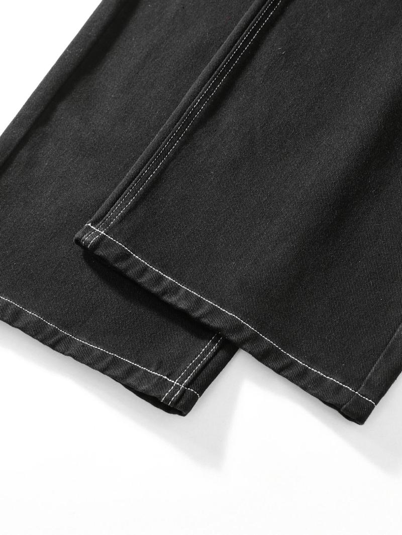 Men's Solid Color Wide Leg Slouchy Jeans, Loose Casual Comfy Denim Trousers for Daily Wear, Fashion Men's Bottoms for All Seasons