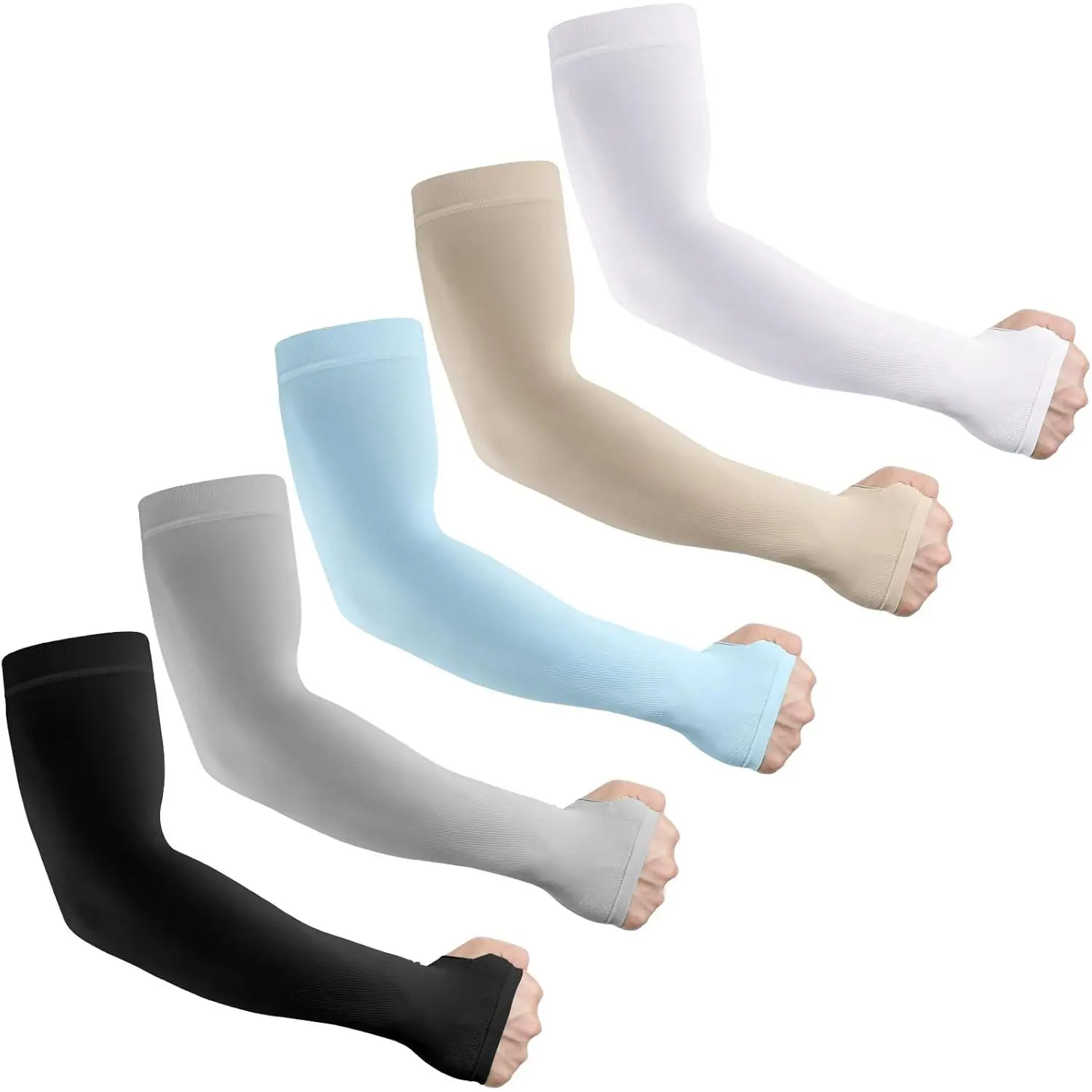 Unisex Nylon Blend UPF 50+ Sun Protection Cooling Arm Sleeves - Outdoor Sports Stretch Fit Compression Sleeves for Football, Golf