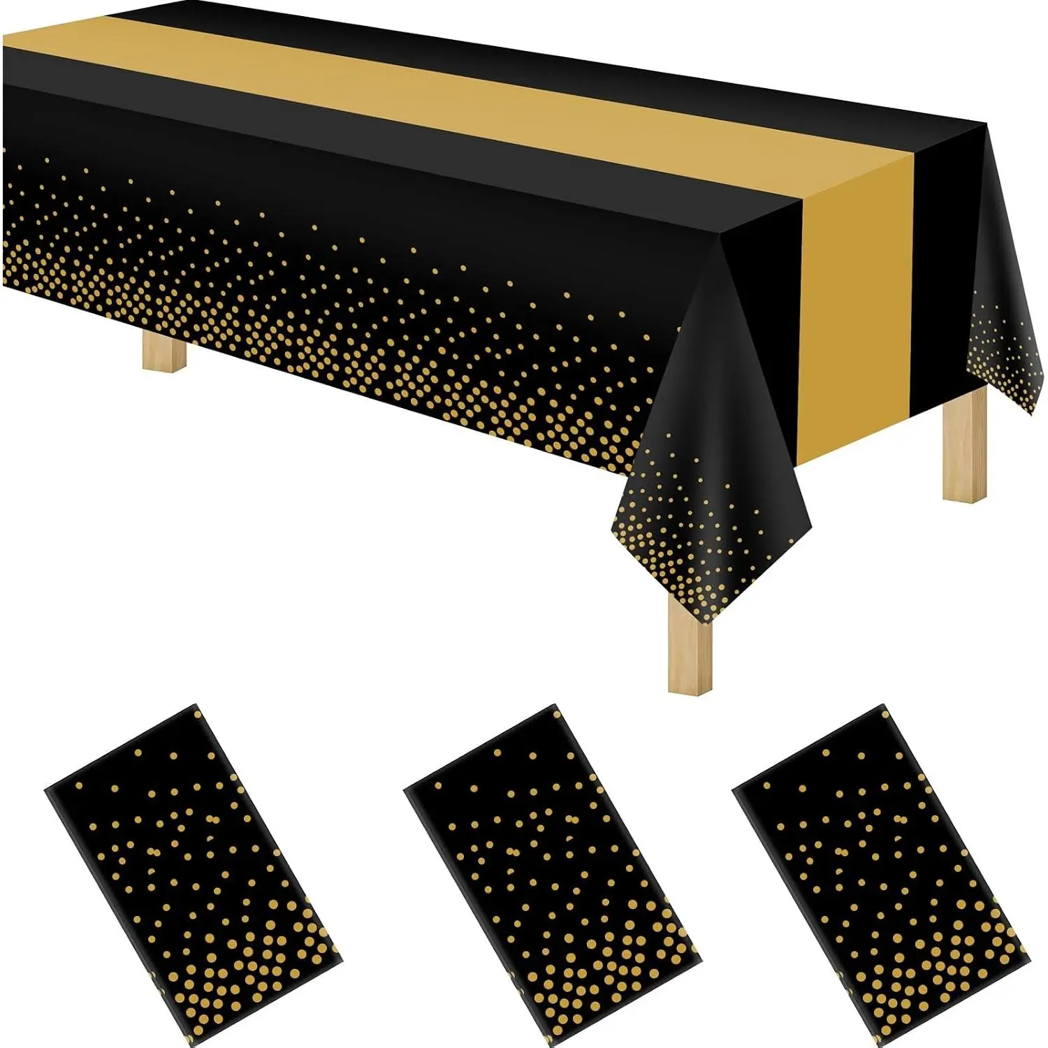 3 Pack 2in1 Disposable Plastic Tablecloths 54" x 108" Black and  Dot  Cloth Rectangle Table Cover for Wedding Birthday  Shower Anniversary Christmas Graduation