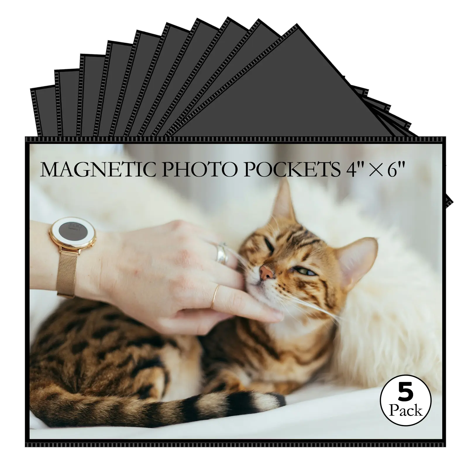 5 Pack 4x6" Magnetic Picture Frame with Black Border, Reusable Refrigerator Magnets for Pictures, Magnet Photo Frame Pockets/Postcard Holder, Perfect Display Frame