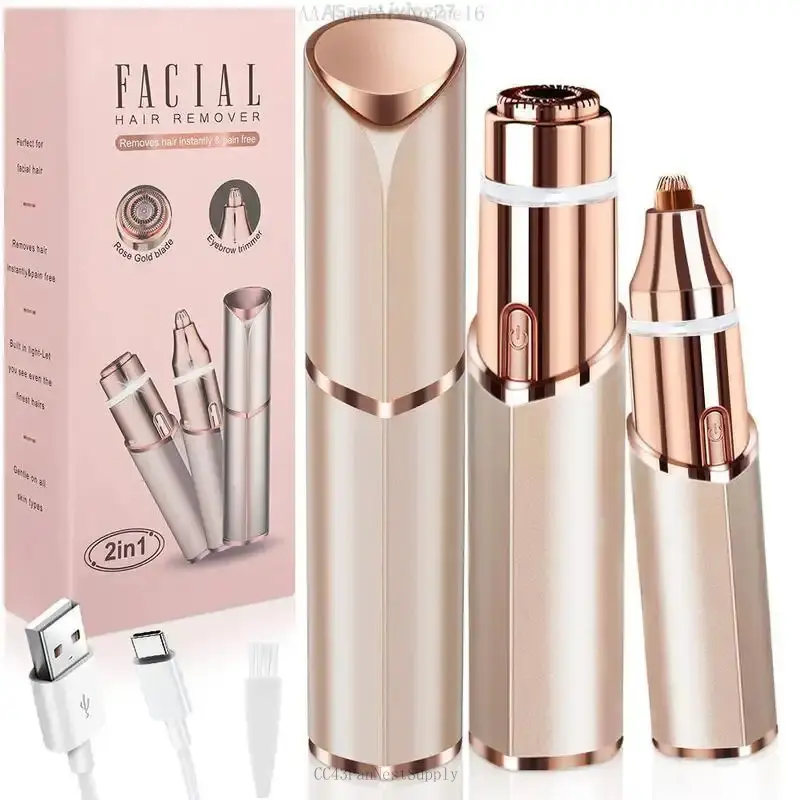 Eyebrow-Facial Hair Remover Women: Portable 2 in 1 ElectricShaver and Facial Trimmer -Rechargeable Eyebrow LipsBody Facial Razor ComfortASageLiving27LumièreNoire16CC43PanNestSupply