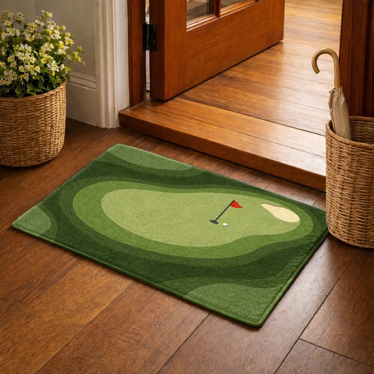 1pc Golf Themed Mat Suitable, Bathroom, Entryway - Non-Slip Backing with Golf Course, Soft Flannel Mat Suitable for Floors, Machine Washable Floor Mat Suitable for Home Decor, Holiday Gift for Golf Lovers
