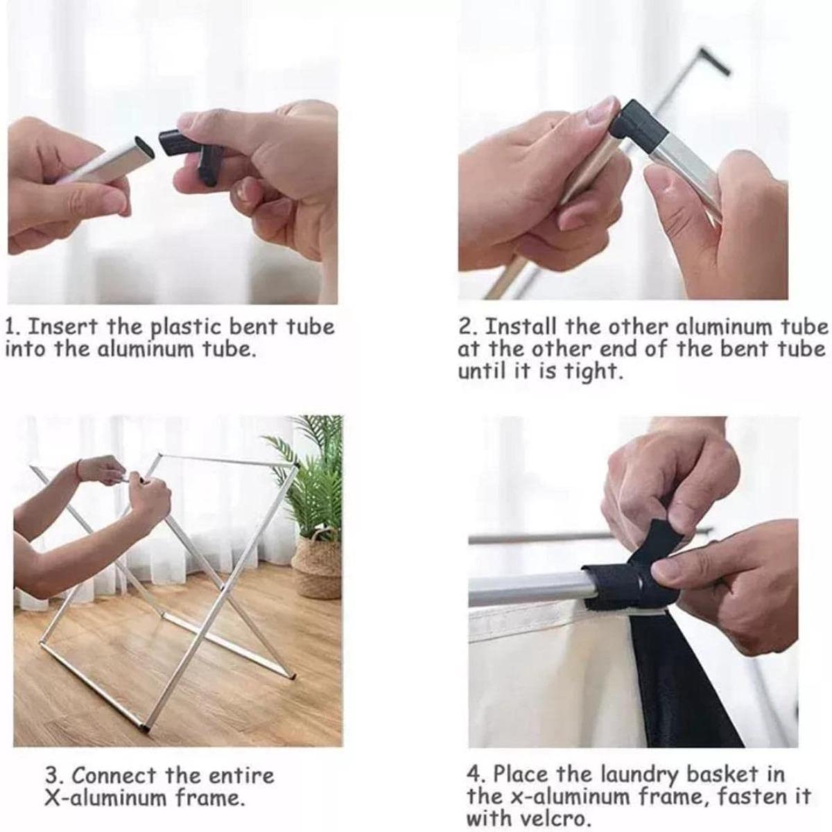 ‌Foldable Triple Compartment Laundry Hamper with Aluminum Frame Space Saving Storage for Closets Utility Rooms Waterproof Oxford Fabric Durable Sorting Basket Sturdy Handle‌ Versatile Portable