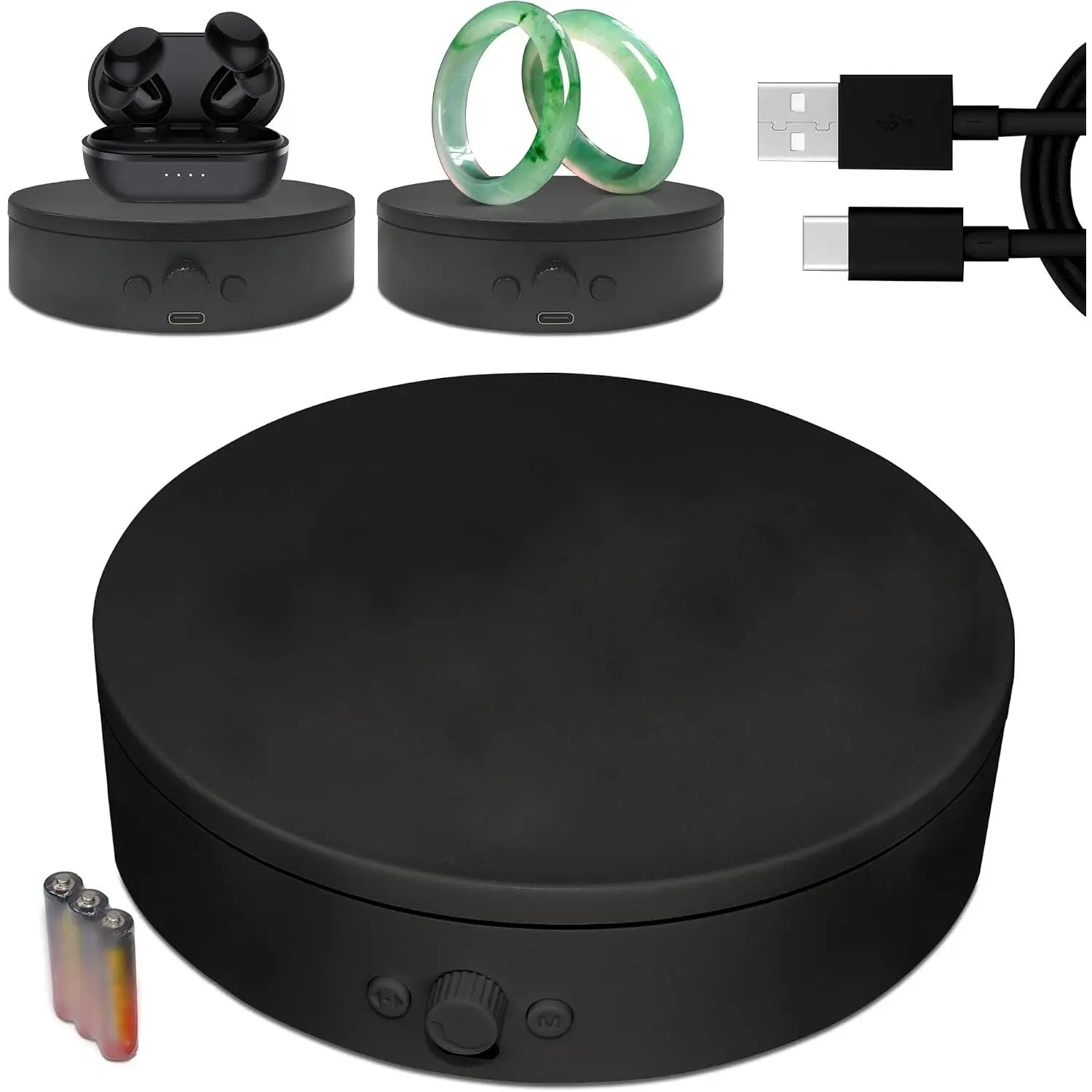 Rotating Display Stand USB Line, 360  Motorized Turntable Adjustable Speed and Direction, Photography Spinning PLatform for , Shoes  and Display (black, 4.53")