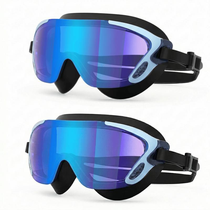 2 Pack Mirrored Large Frame Swimming Goggles Anti-Fog UV Protection Leakproof Swim Eyewear for Men and Women