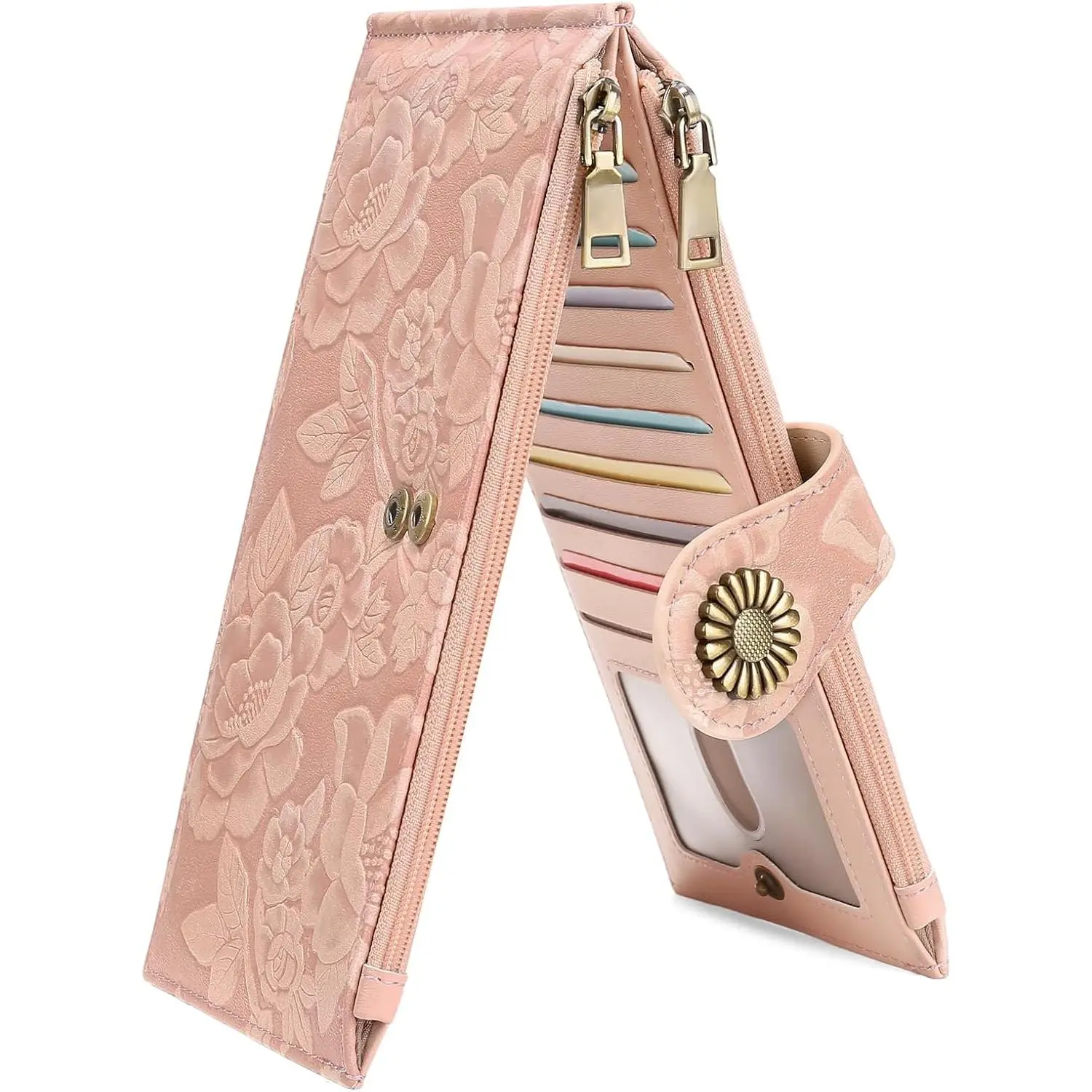 Slim Wallet for Women RFID Blocking Bifold Leather Card Holder | Vegan Leather RFID Wallet Women Ladies Clutch Purse Multi Card Wallet Case with 2 Zipper Pockets