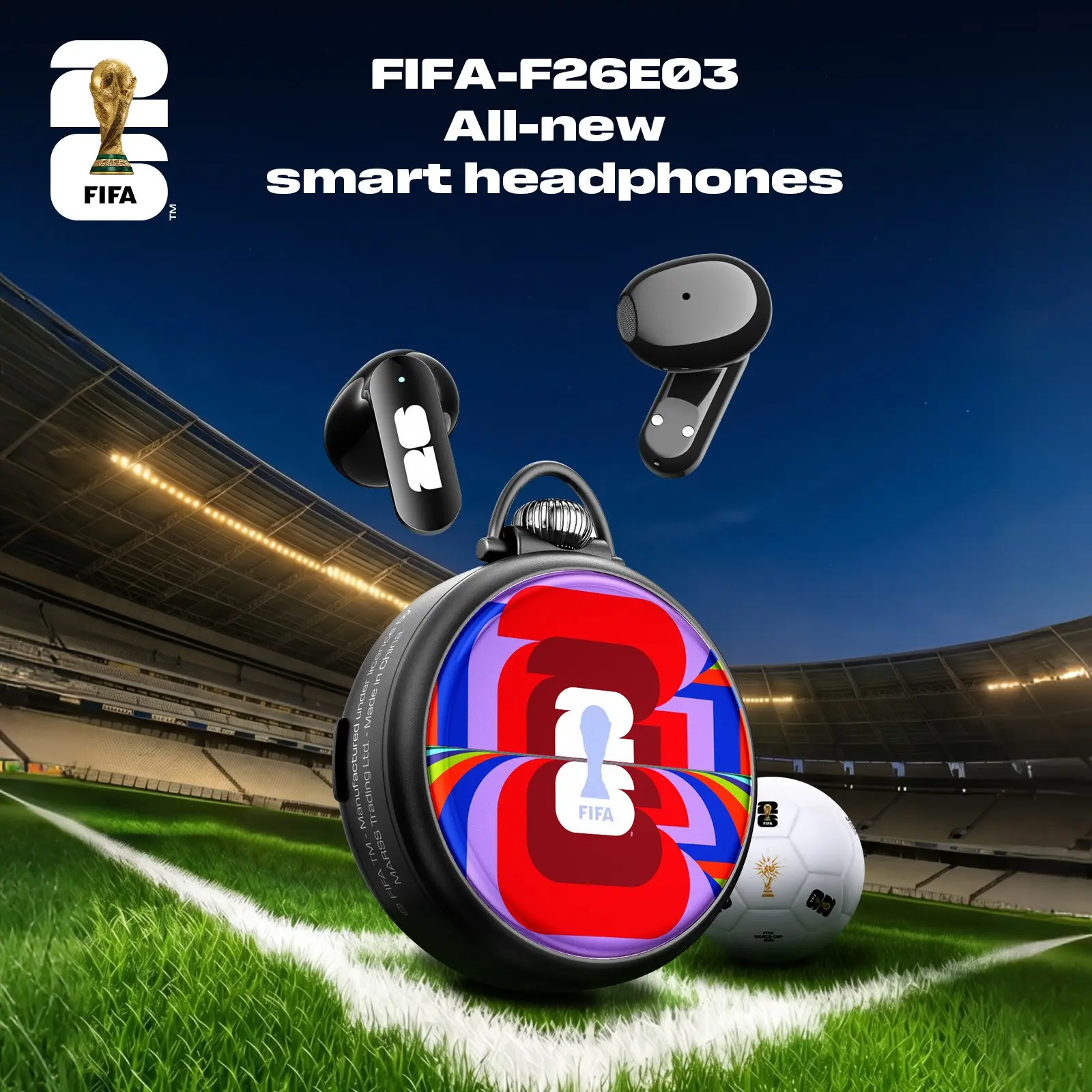 2026 FIFA World Cup F26E03 Wireless Bluetooth Earbuds, Retro Clock Style, IPX5 Sweatproof Design for Clear Calls, Ideal for Stadium and Daily Use