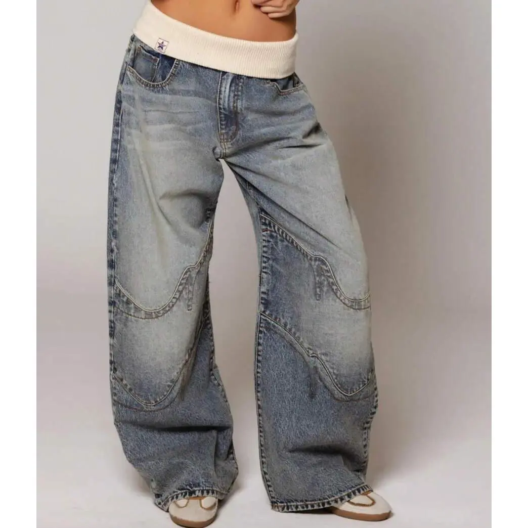 Jeans For Women,Revice Retro Street Style Hot Girl High-Waisted Design Washed Blue Jeans For Women k, Pants For Women,Summer Outfits For Women