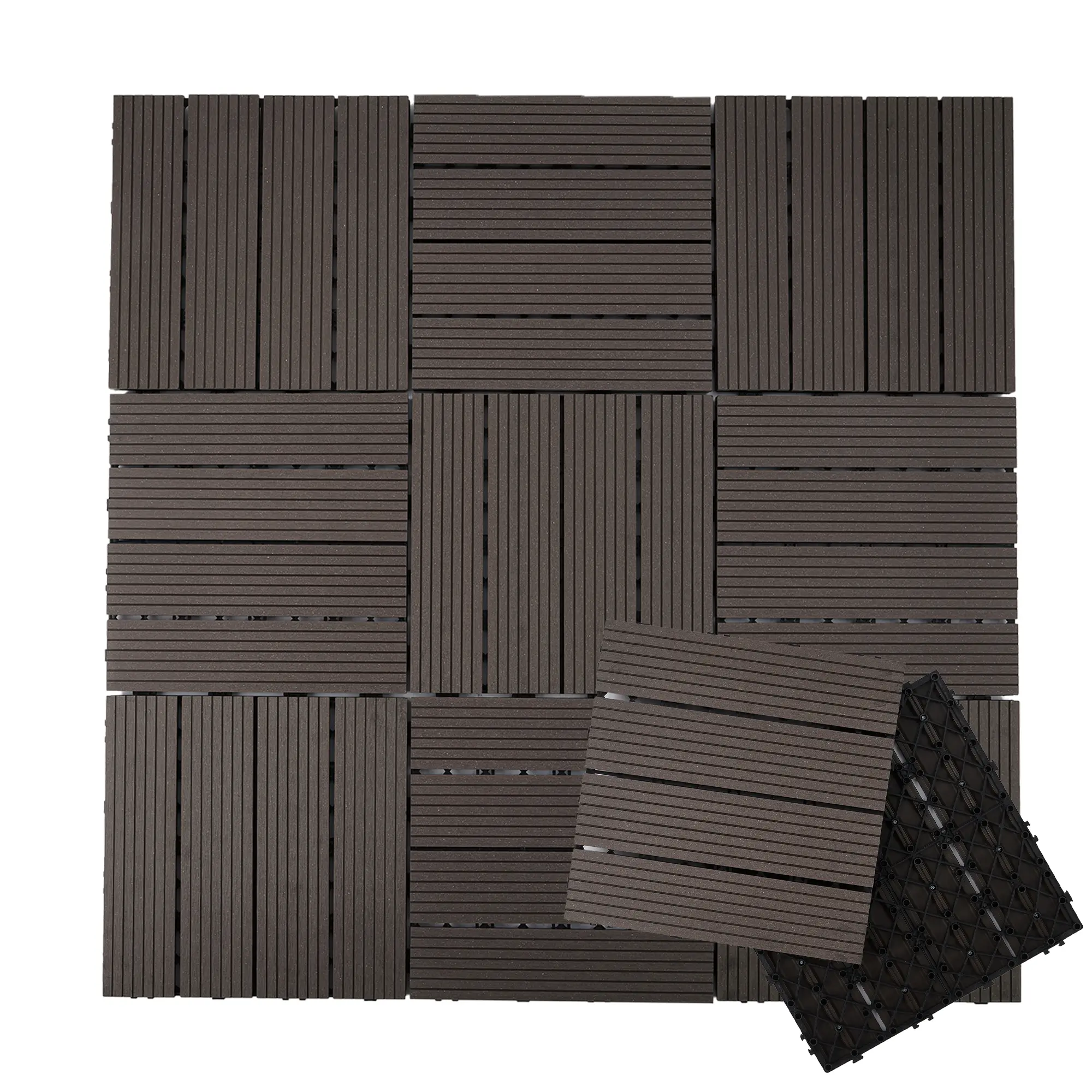 【Garvee】 10 Pack 12x12 Inch Snap-Together Deck Tiles, Gray WPC Interlocking Outdoor Flooring for Patio Balcony Garden Poolside, Waterproof Composite Wood Deck Boards, DIY Modular Floor System