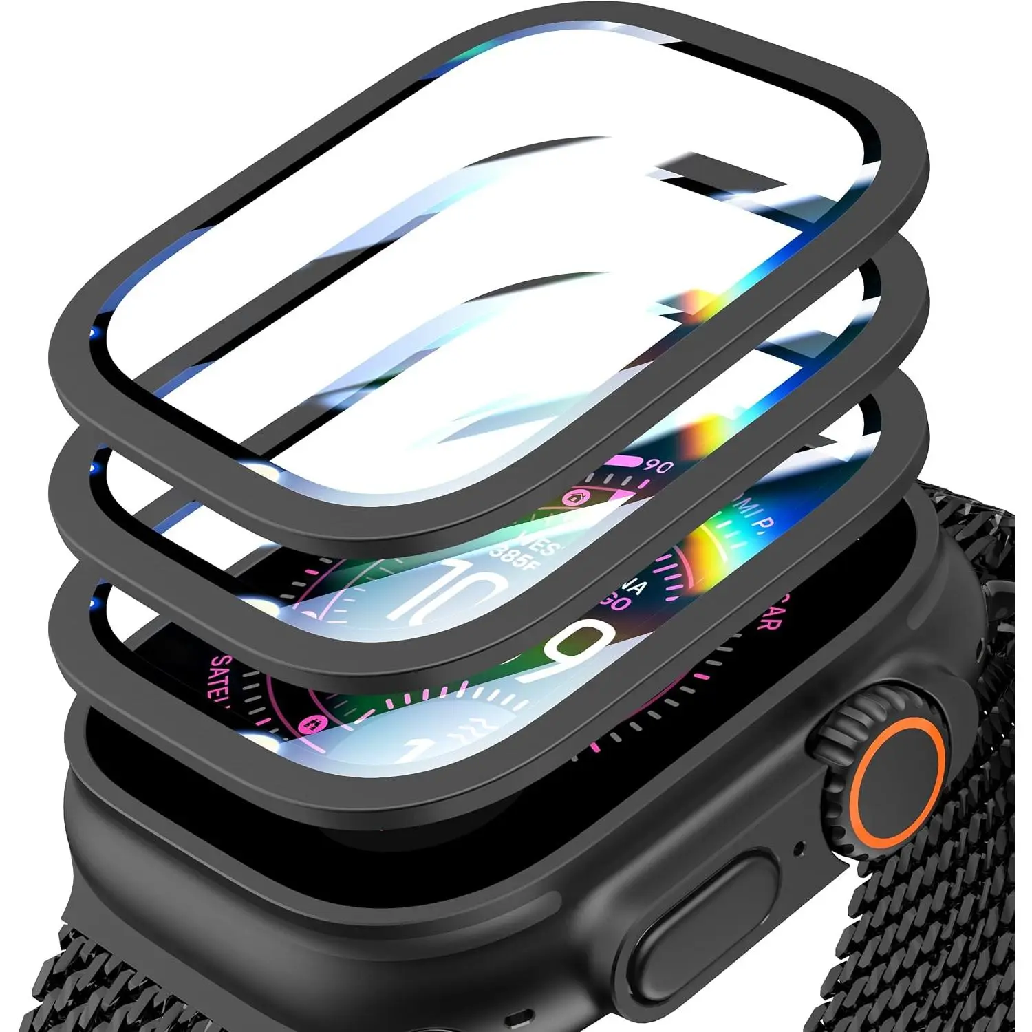 3-Pack  Screen Protector for  Watch Ultra 3/2/1 49mm, 9H Tempered Glass + Titanium Alloy Frame, Metal Texture, Anti-Scratch   Protective Glass Film for iWatch Ultra