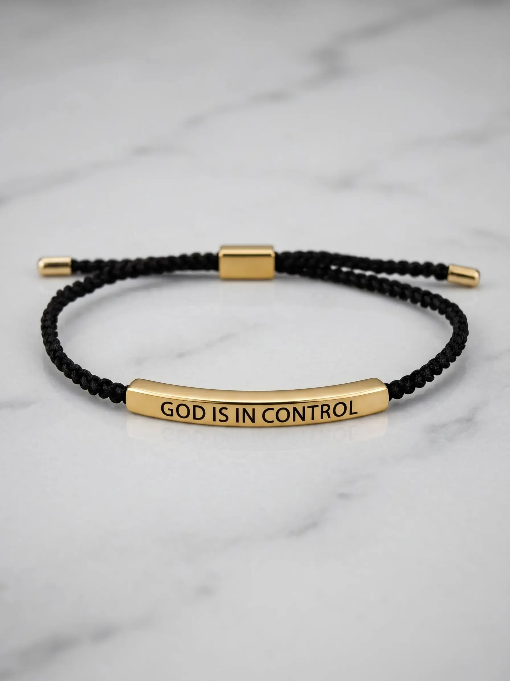 Engraved with powerful words "GOD IS IN CONTROL", this adjustable bracelet is a gentle reminder for anyone struggling with anxiety, stress and worry. A perfect spiritual companion to bring peace and comfort to your daily life.