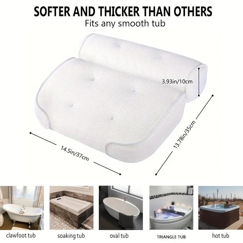 Bathtub Pillow with Anti Slip Suction Cup, 1 Count Bath Cushion for Neck and Back Support, Essential Bathroom Accessory